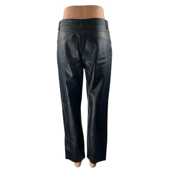 MNG Mango Womens Black Faux Vegan Leather High Waist Straight Trousers Pants 38 - Picture 3 of 5